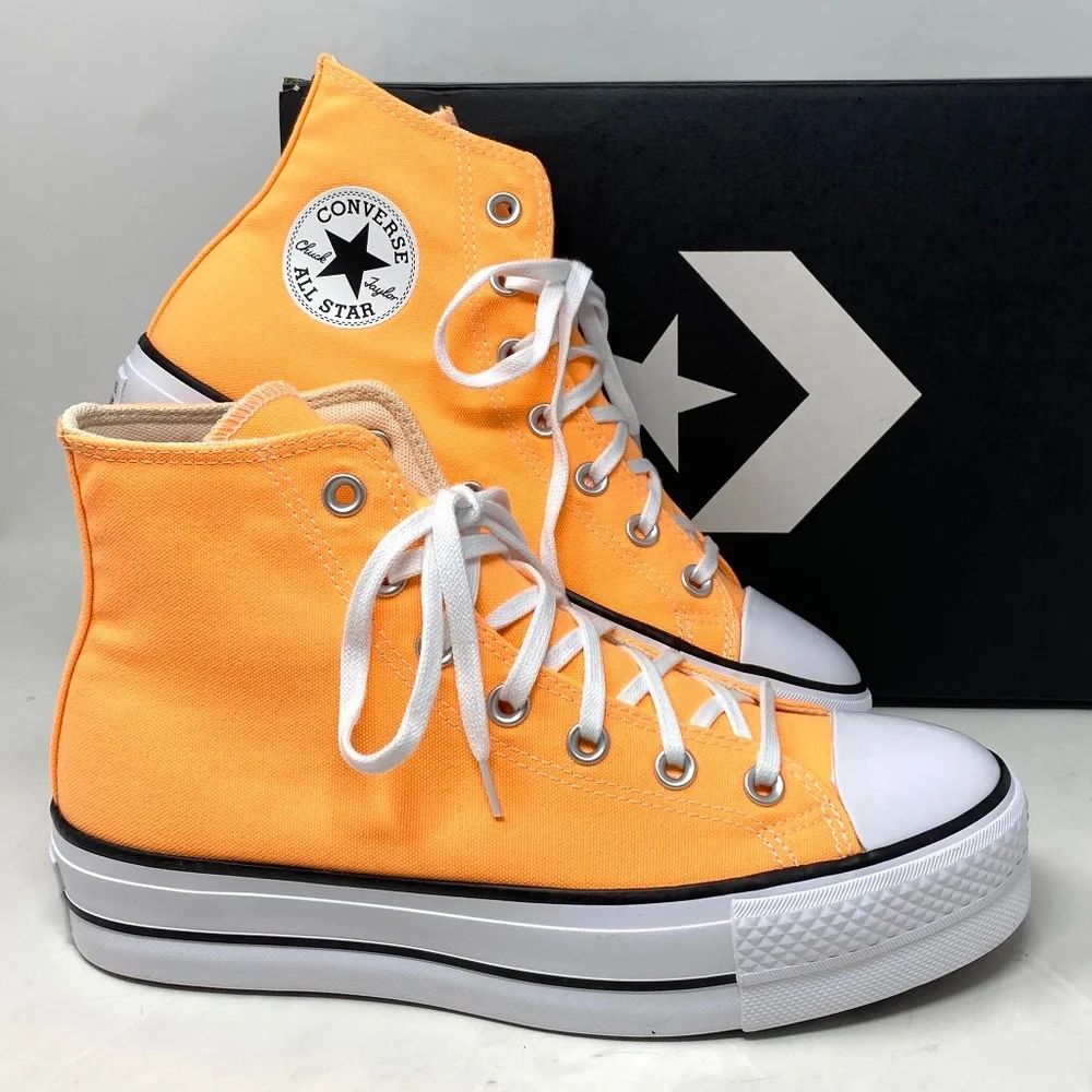 Converse Ctas Lift Platform For Women Sneakers Orange Canvas High Top SB A03052F - Picture 1 of 10